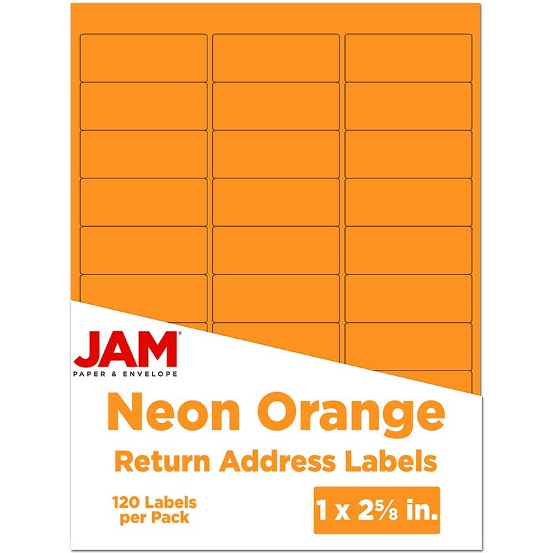JAM PAPER Return Address Labels - Standard Mailing - 1 x 2 5/8 - Neon Orange - 120 Shipping Labels/Pack - Image 1